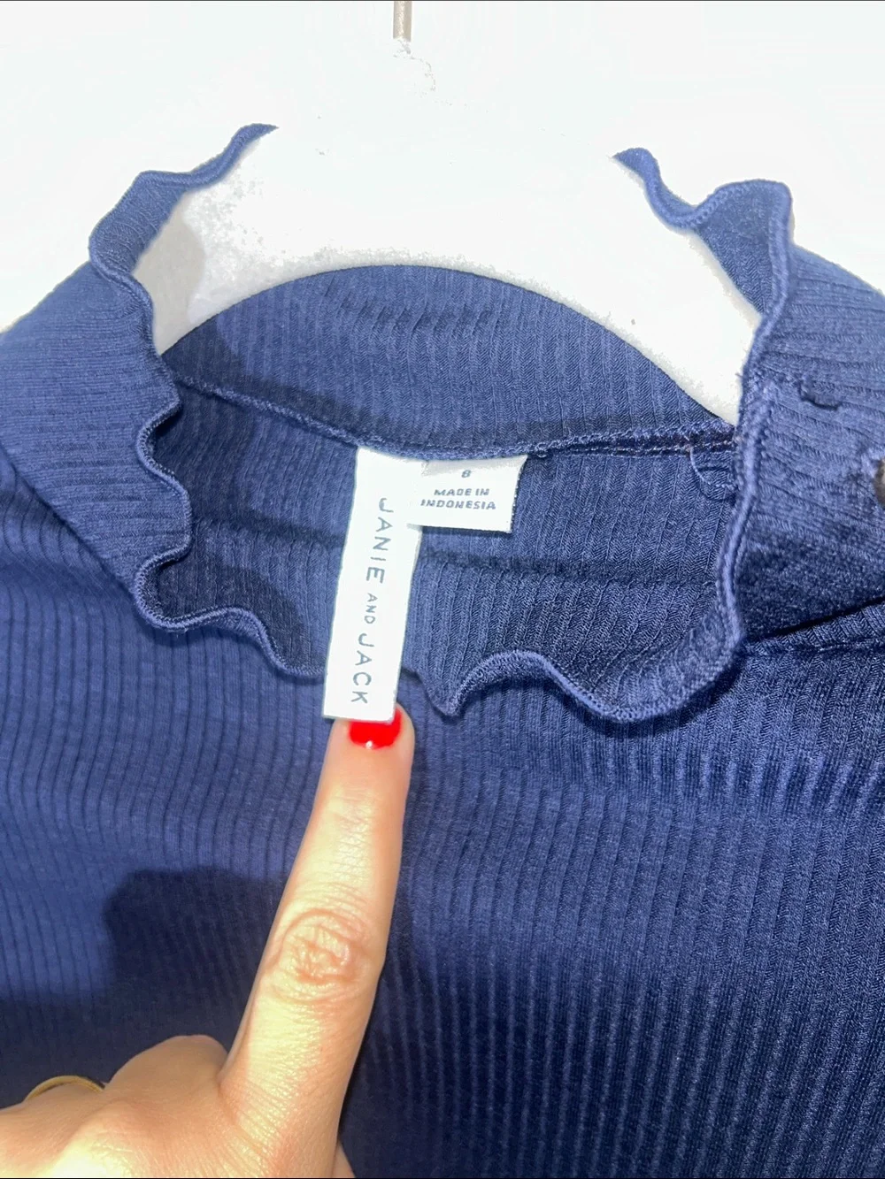 Janie and Jack Girls' Merchant Marine Navy Ruffle Trim Mock Neck Long Sleeve Sz8